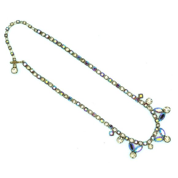 Vintage Sherman Rhinestone Necklace Aurora Borealis and Clear Signed Jewelry - Picture 7 of 10